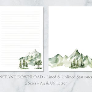 Grüne Berge Briefpapier Tannengrün Briefpapier Festliche Winter Briefpapier A4 US Letter Instant Download
