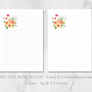 Papelaria para impressão de flores de verão Papel de carta floral Papel de carta para prado Papel de carta botânico Papel de carta A4 EUA Download instantâneo