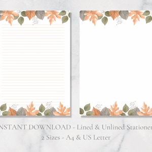 Herbst Herbst Printable Briefpapier Header Footer Papier Herbst Blätter Briefpapier A4 und US Letter Liniert & Unbedruckt Sofortiger Download PDF Schreibwaren