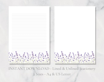 Lavender Printable Stationery Purple Flower Stationary Botanical Writing Paper Floral Letter Writing Paper A4 US Letter Instant Download