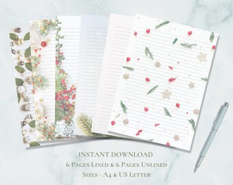 Christmas Stationery Printable Holiday Stationary Paper Festive Stationary Writing Paper Christmas Letter Set A4 US Letter Instant Download
