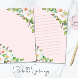 Papelaria para impressão em aquarela de rosas silvestres, papelaria floral, papel de carta botânico, papel de carta, papel de carta A4, download instantâneo