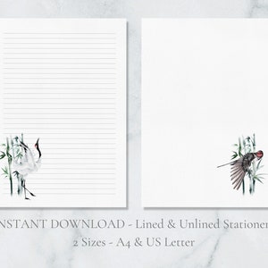 Japanse vogels afdrukbaar briefpapier bamboe stationair natuur schrijfpapier vogel brief briefpapier A4 US Letter Instant Download Japan