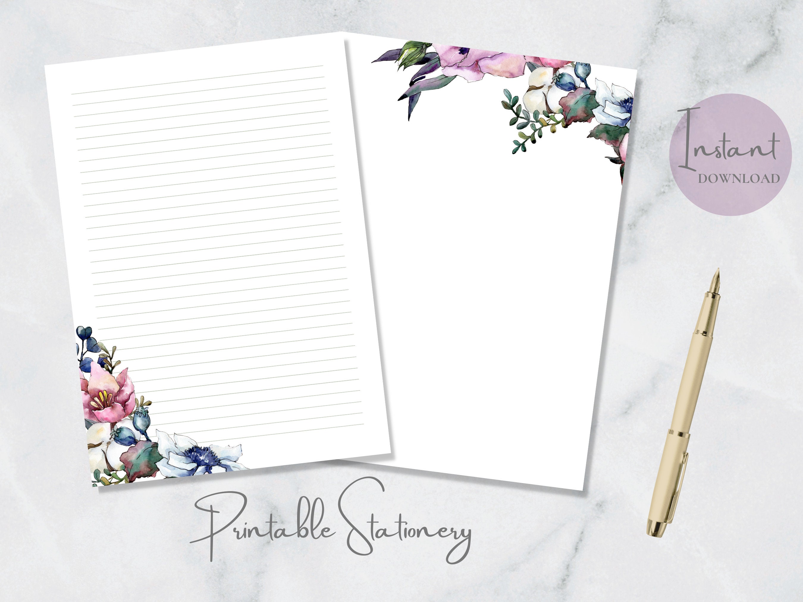 Floral Arrangement Cotton Printable Stationery Watercolor Stationary ...