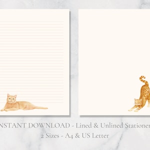 Ginger Cat afdrukbaar briefpapier schattig dier stationair huisdier briefpapier brief briefpapier A4 US Letter Instant Download Cat Lover