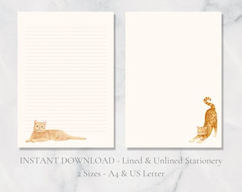 Ginger Katze Druckbare Briefpapier Niedliches Tier Haustier Briefpapier Brief Briefpapier A4 US Letter Sofort Download Katzenliebhaber