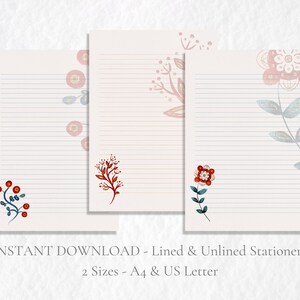 Papelaria para impressão botânica popular floral papel de carta festivo papel de carta papel de carta A4 EUA download instantâneo Natal