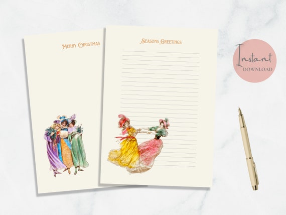Vintage Ladies Christmas Printable Stationery Retro Writing - Etsy