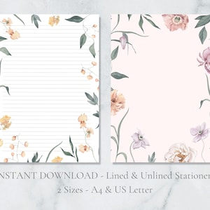 Papelaria para impressão de orquídea, rosa, papoula, floral, botânico, papel para escrever, papel para escrever, carta, A4, EUA, download instantâneo, natureza