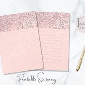 Papelería con estampado floral, William Morris, papel para escribir con estampado floral, papel para escribir cartas, tamaño A4, tamaño carta, descarga instantánea.