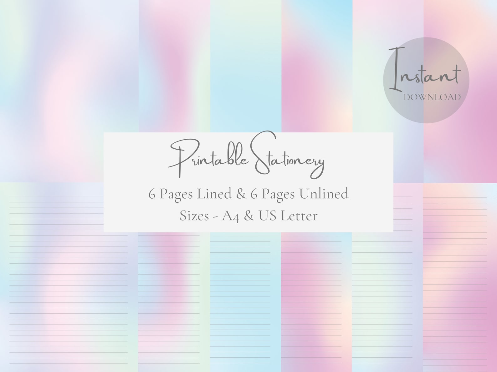 Pastel Gradient Printable Writing Paper- Stationary Paper Set- Note ...