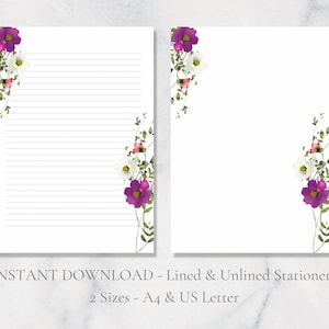 Papelaria para impressão de rosas trepadeiras, papel de carta floral, papel de carta para natureza, papel de carta de borboleta, papel de carta A4 dos EUA, download instantâneo