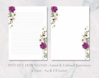 Climbing Rose Printable Stationery Floral Stationary Nature Writing Paper Butterfly Letter Writing Paper A4 US Letter Instant Download