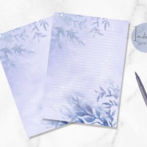 Papelería imprimible con hojas de invierno en acuarela, hojas, papelería botánica, papel para escribir cartas, tamaño A4, carta estadounidense, descarga instantánea