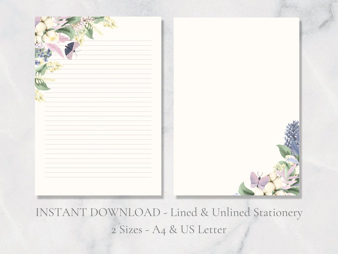 Floral Spring Moth Printable Stationery Flowers Printable Stationary ...