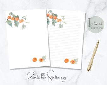 Apricot Peach Printable Stationery Fruit Stationary Nature Writing Paper Tree Letter Writing Paper A4 US Letter Instant Download