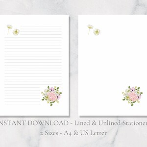 Papelería imprimible con diseño floral, ramo de flores, papelería de primavera, papel para escribir cartas con flores, papel A4, carta de EE. UU., descarga instantánea