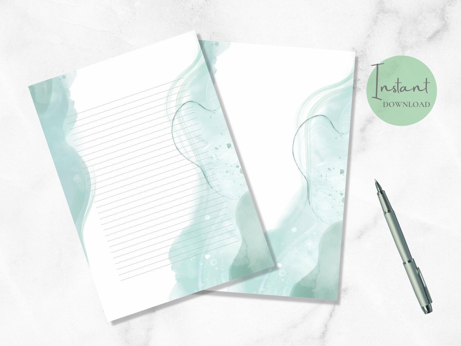 Green Abstract Printable Stationery Paper Green Writing Paper Etsy