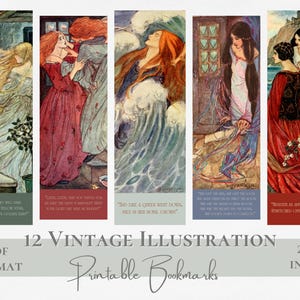 Marcapáginas imprimible con ilustración vintage, cita poética de Florence Harrison, carta estadounidense, descarga digital instantánea para amantes de los libros, regalo para amantes del arte.