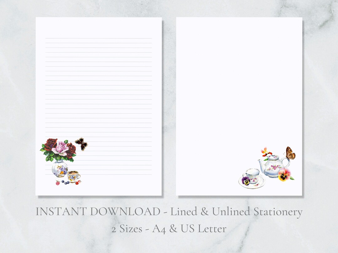 Afternoon Tea Printable Stationery Floral Butterfly Letter Writing ...
