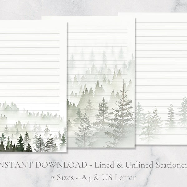Misty Forest Printable Stationery Nature Printable Stationary Paper Winter Writing Paper Christmas Letter A4 US Letter Instant Download
