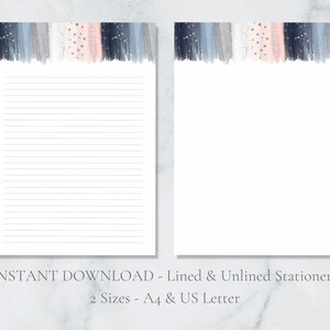 Carta da lettere astratta stampabile con pennellate, carta da lettere A4, carta da lettere USA, download immediato, carta intestata per le festività