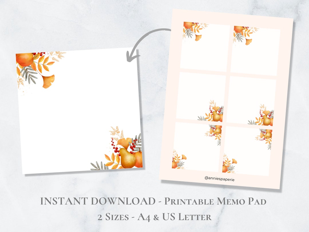 Fall Back Memo Autumn Harvest Leaf Printable Memo Pad Autumn Memo Set Fall Note Paper ...