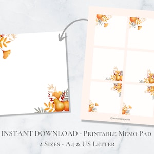 Bloco de notas para impressão de folhas de colheita de outono, conjunto de notas de outono, papel para impressão, post-it, carta A4 dos EUA, download instantâneo, nota sobre a natureza