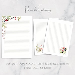 Aquarel Blackberry afdrukbaar briefpapier botanisch schrijfpapier A4 US Letter Instant Download Hedgerow Flower Cottagecore Fruit afdrukbare