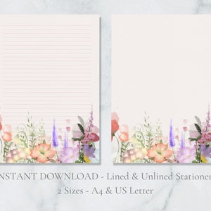 Papelaria para jardim de flores, papel de carta floral para impressão, papel de carta para Páscoa, papel de carta A4, download instantâneo, Cottage