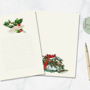 Papelería navideña vintage imprimible, papelería festiva, papel de escribir con hojas de acebo, papel de escribir retro, papel de carta A4, descarga instantánea.