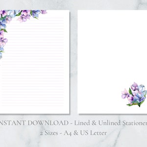 Papelería imprimible de Alstroemeria, papelería floral, papel de escritura botánico, papel de escritura de primavera, papel de escritura de cartas A4, carta estadounidense, descarga instantánea, verano