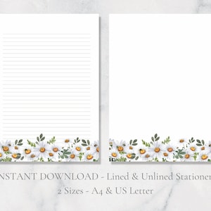Papeterie imprimable marguerites et abeilles Papeterie florale Papeterie florale Papier à lettres animalier Lettre US A4 Téléchargement immédiat