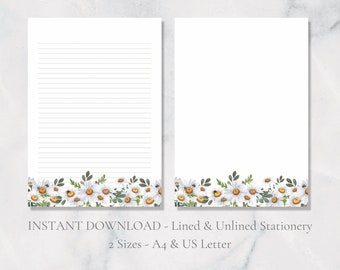 Daisy & Bee Printable Stationery Flower Stationary Floral Writing Paper Wildlife Letter Writing Paper A4 US Letter Instant Download