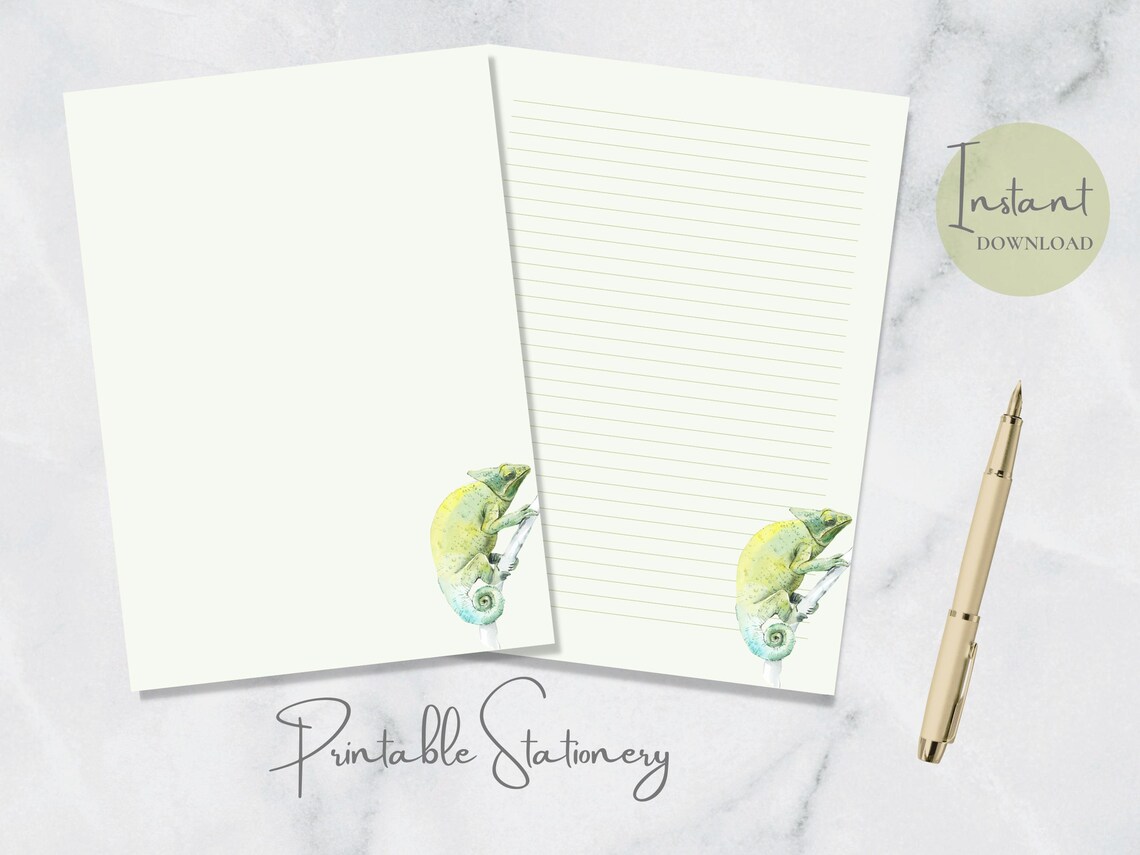 Chameleon Printable Stationery Lizard Stationary Watercolor Writing ...