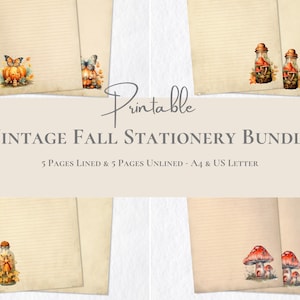 BUNDLE vintage automne papeterie imprimable automne papeterie papier Halloween ensemble de papiers à lettres A4 US Letter Téléchargement instantané Nature papier