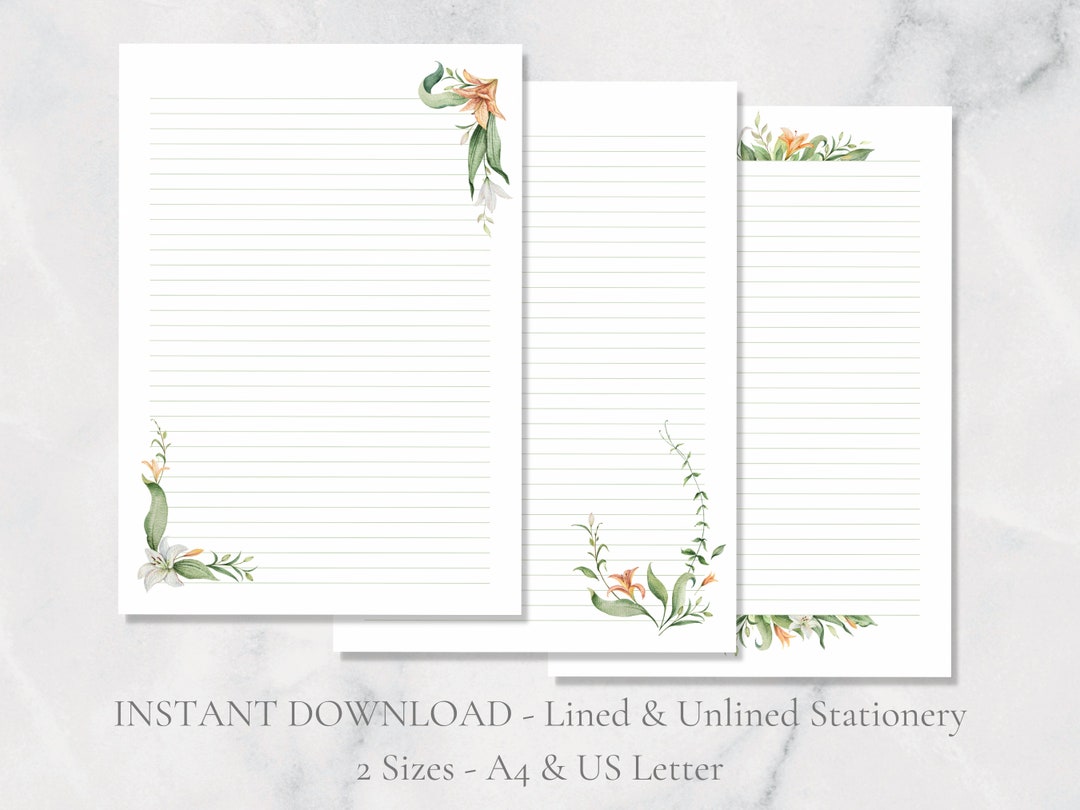 Elegant Lily Printable Stationery Botanical Printable Stationary Lilies ...