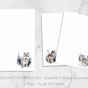 Lupo invernale, carta da lettere stampabile, carta da lettere festiva, carta da lettere con animali del bosco, carta da lettere con animali selvatici, formato A4, download istantaneo, natura