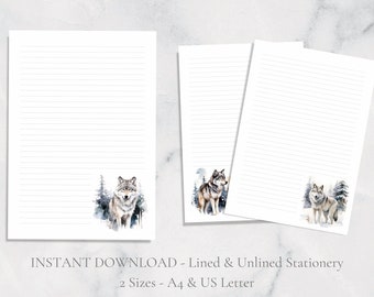 Winter Wolf Printable Stationery Festive Stationary Paper Woodland Animal Letter Writing Paper Wildlife A4 US Letter Instant Download Nature