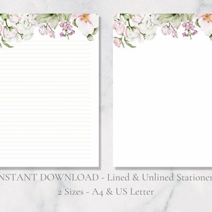 Papelería imprimible con diseño de jardín inglés, papelería floral, papel de escritura natural, papel de cartas de primavera y verano, tamaño A4, descarga instantánea.