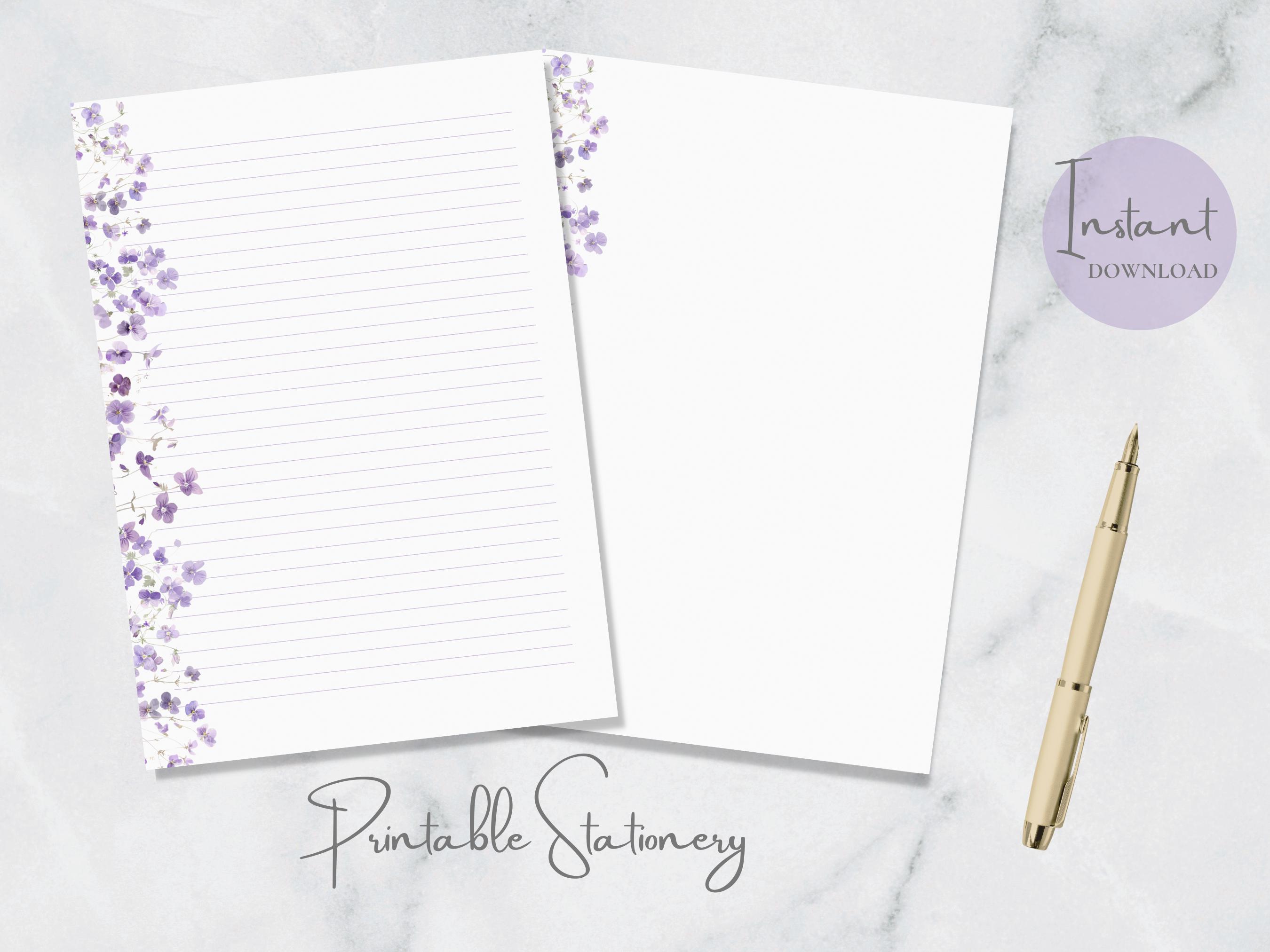 Violets Printable Stationery Watercolor Botanical Writing Paper A4 US ...