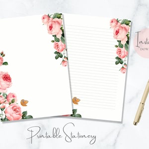 Papelaria para impressão de borboletas rosas rosa floral natureza papel de carta borboleta papel de carta A4 EUA download instantâneo