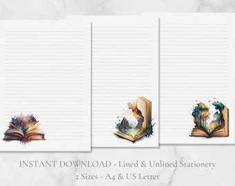 Imagination Books Printable Stationery Book Worm Planner Letter Writing A4 US Letter Instant Download Magic Printable Bookish Book Lover