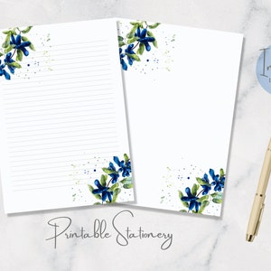 Papeterie imprimable bleu chèvrefeuille aux fruits, papier à lettres aux herbes, lettre aux herbes, lettre US A4, téléchargement immédiat, papier nature