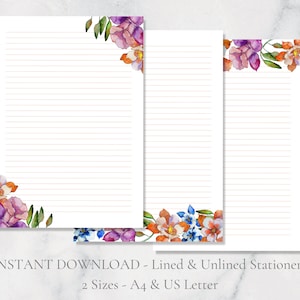 Papelaria para impressão Aquilegia Papelaria botânica Papel de carta com flores de columbina Papel de carta floral Papel A4 Carta EUA Download instantâneo