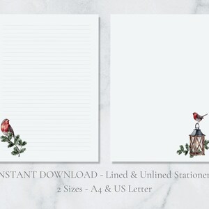Winter-Rotkehlchen Printable Briefpapier A4 Druckbare Briefpapier A4 US Letter Sofortiger Download Vogel Laterne Heiliges Blatt