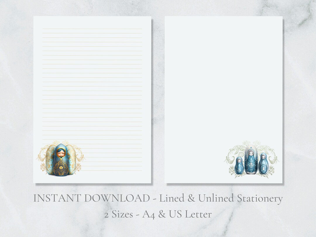 Blue Matryoshka Doll Printable Stationery Festive Stationary Christmas ...