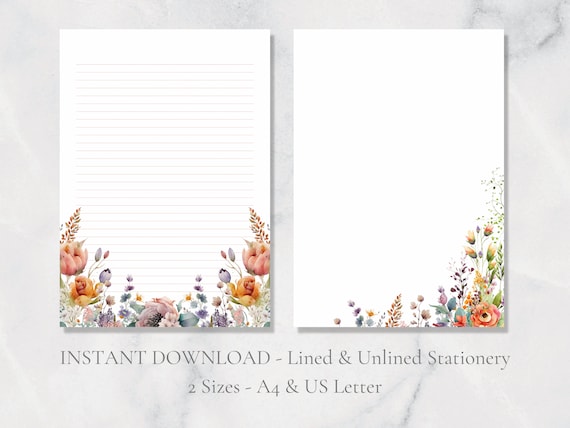 A4 Letter Writing Paper Sheets Meadow Flowers, Floral Garden