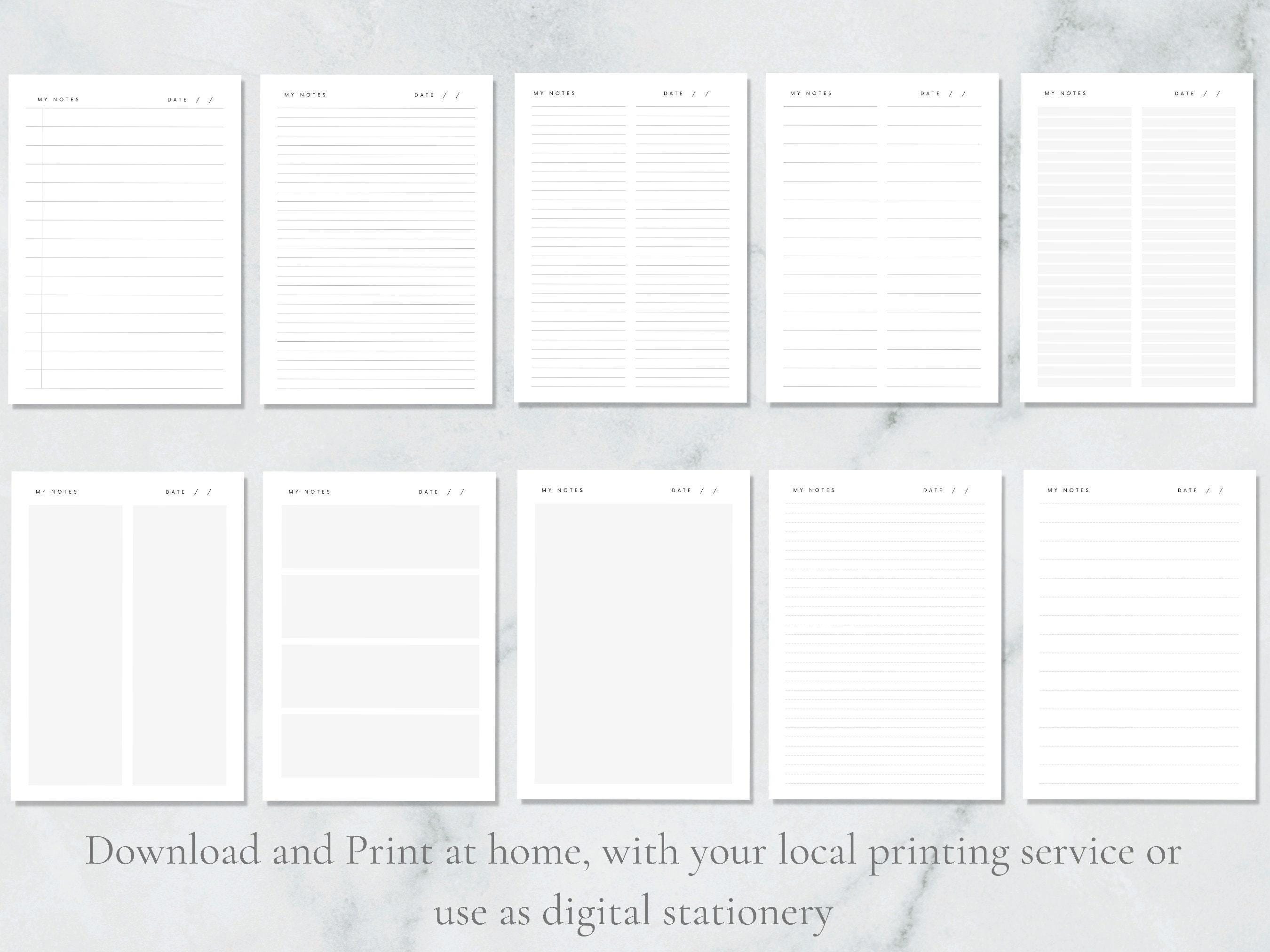 Modern My Notes Printable Stationery Digital Notes Modern Stationary ...