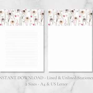 Papelaria para impressão Daisy Meadow Papelaria para flores Papel de carta botânico Papel de carta Floral A4 Carta EUA Download instantâneo